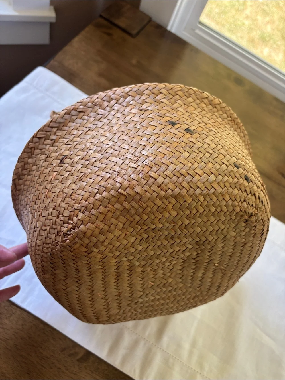 Boho Handwoven Seagrass Storage Basket with Braided Handles - Natural Tan